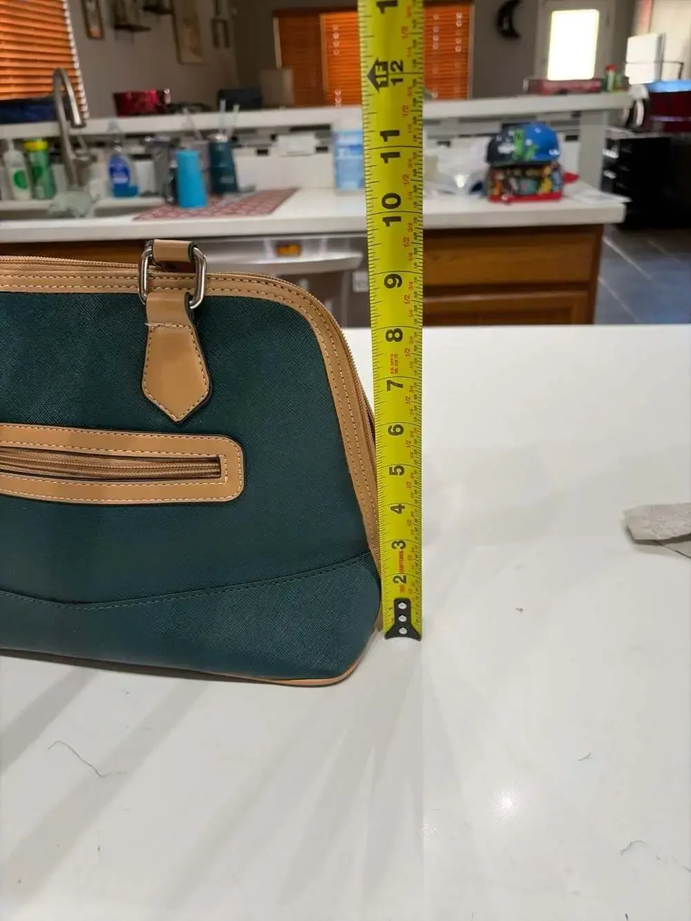 Giani Bernini Saffiano Faux Leather Dome Satchel Handbag, Teal/Tan, 12.5